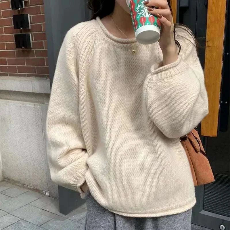 Autumn Winter New Fashion Round Neck Long Sleeve Solid Sweaters Women's Clothing Korean All-match Sweet Simplicity Knitting Tops