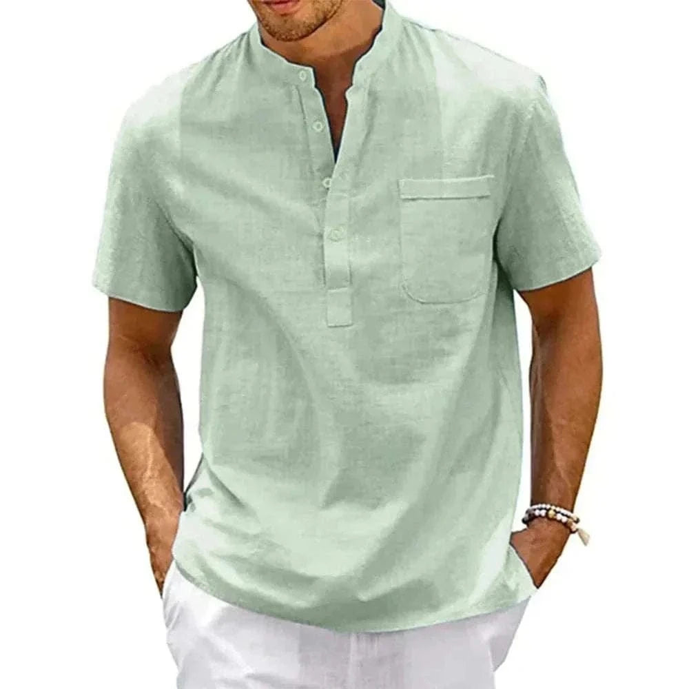  Men's Fashion Style Store green / US 3XL 100-110KG Cotton Linen Shirt Men