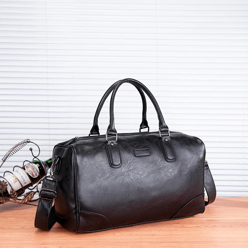 BLACK PU LEATHER GYM BAG