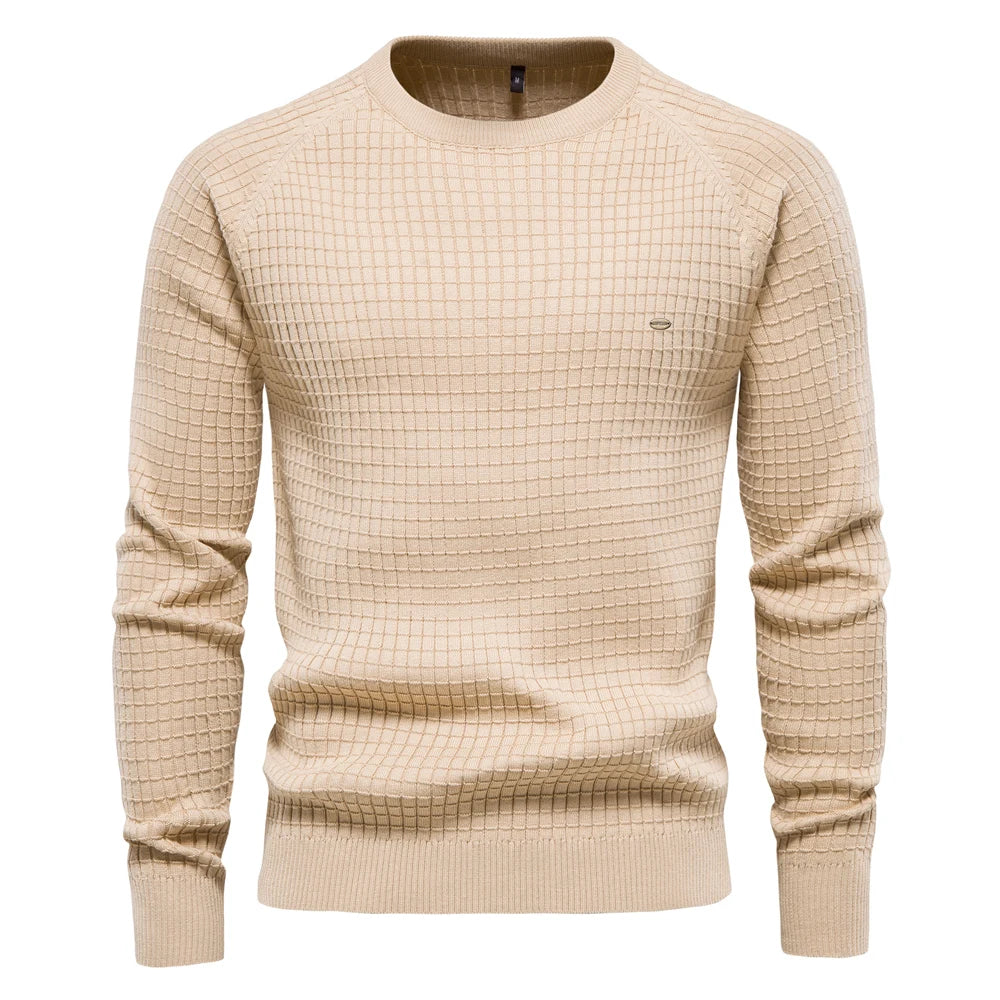 AIOPESON 100% Cotton Men Sweaters Soild Color O-neck High Quality Mesh Pullovers Male New Winter Autumn Basic Sweaters for Men