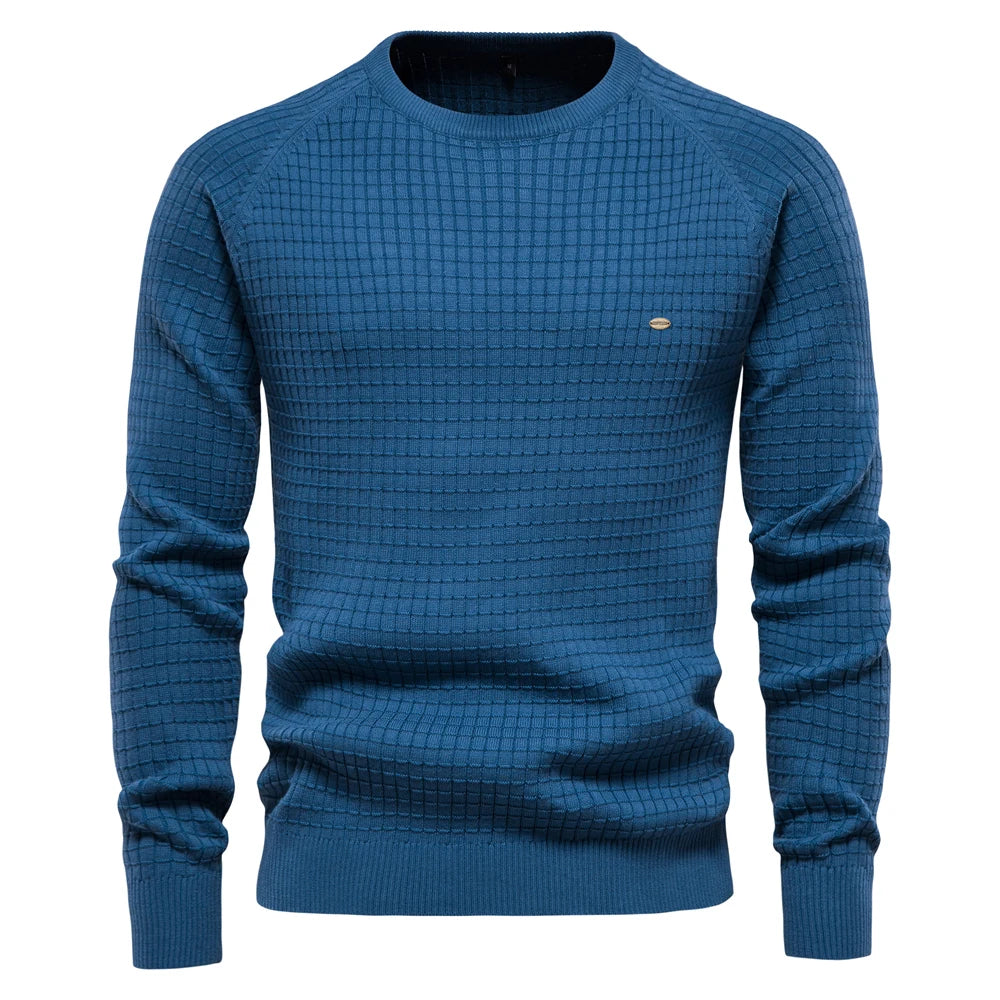 AIOPESON 100% Cotton Men Sweaters Soild Color O-neck High Quality Mesh Pullovers Male New Winter Autumn Basic Sweaters for Men