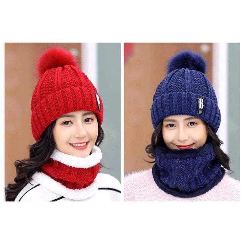 Winter Knitted Scarf Hat Set Windproof Neck Protective Warm Thickened Scarf Thick Warm Skullies Beanies Hats For Women