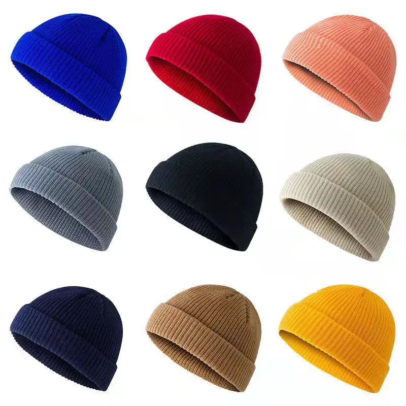 Winter Warm Unisex Wool Beanies Caps Fisherman Hat for Men Short Knit Watch Cap Cuffed Trawler Hats Hip Hop Bonnet