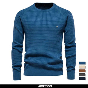  Men's Fashion Style Store AIOPESON 100% Cotton Men Sweaters Soild Color O-neck High Quality Mesh Pullovers Male New Winter Autumn Basic Sweaters for Men
