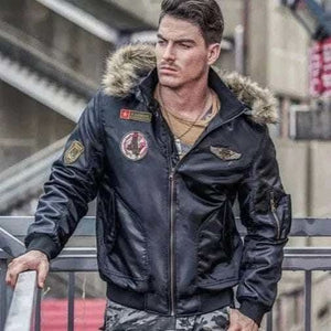 MensFashionStyleStore Dapper Bomber Jacket with Faux Fur