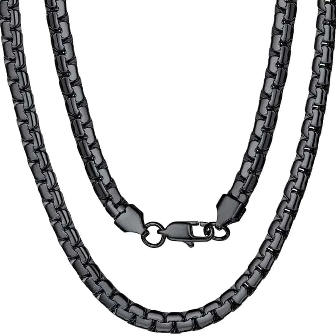 MensFashionStyleStore Black / Length 75cm / Wigth 6mm FLAT BLOCK CHAIN STEEL NECKLACE