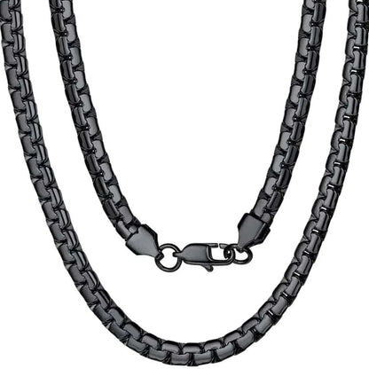 MensFashionStyleStore Black / Length 75cm / Wigth 6mm FLAT BLOCK CHAIN STEEL NECKLACE