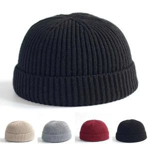 Men's Fashion Style Store Men Women Knitted Hat Beanie Skullcap Sailor Docker solid fashion Cuff Brimless Cap Rogue Melon Fur Woolen Knitted beanies hats