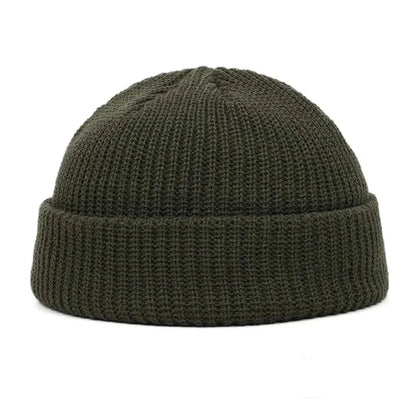 Men's Fashion Style Store Army green / CN Men Women Knitted Hat Beanie Skullcap Sailor Docker solid fashion Cuff Brimless Cap Rogue Melon Fur Woolen Knitted beanies hats
