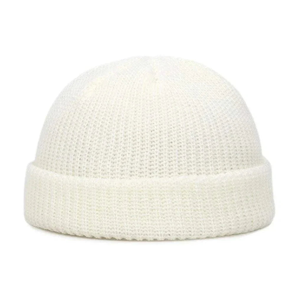 Men's Fashion Style Store White / CN Men Women Knitted Hat Beanie Skullcap Sailor Docker solid fashion Cuff Brimless Cap Rogue Melon Fur Woolen Knitted beanies hats