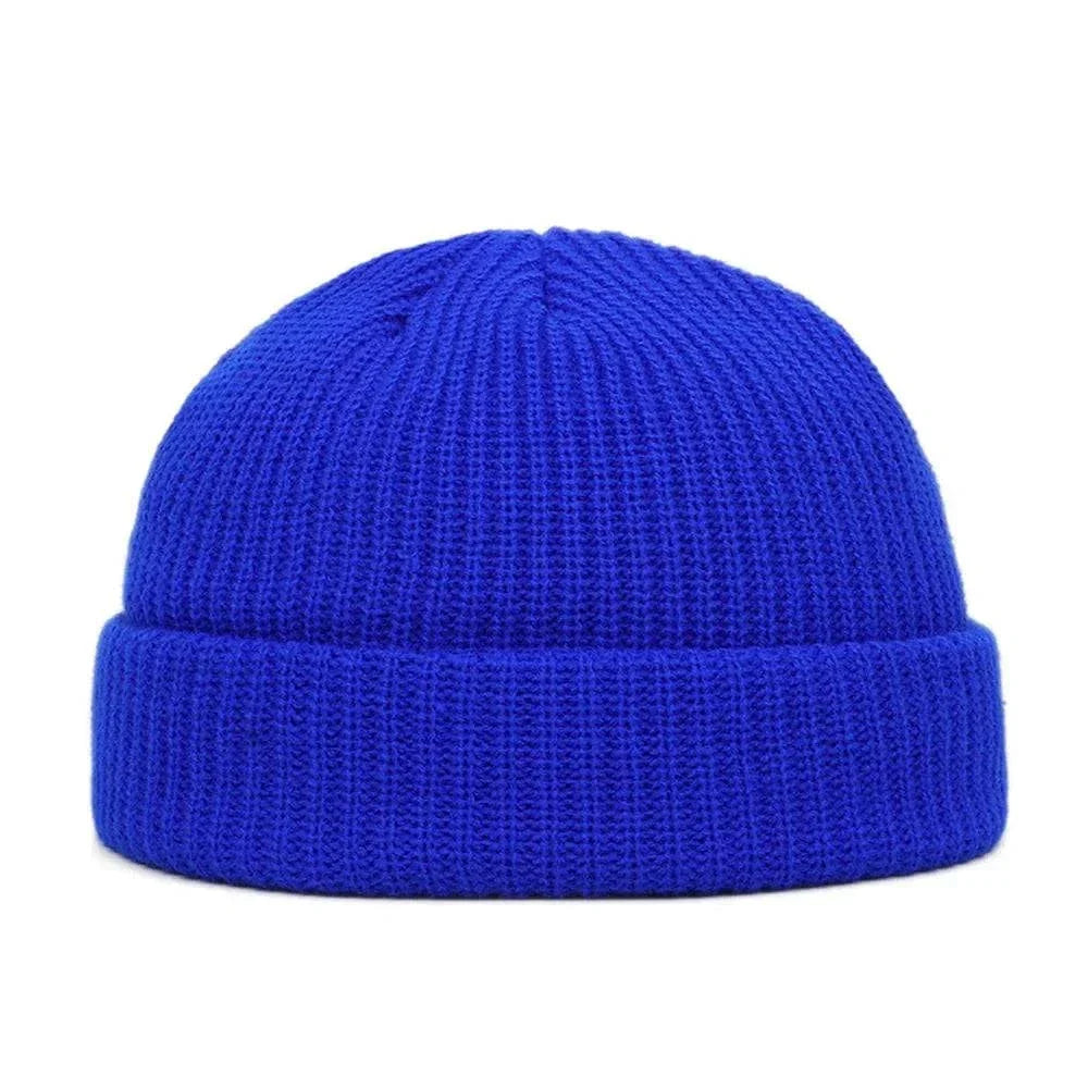 Men's Fashion Style Store Sapphire / CN Men Women Knitted Hat Beanie Skullcap Sailor Docker solid fashion Cuff Brimless Cap Rogue Melon Fur Woolen Knitted beanies hats