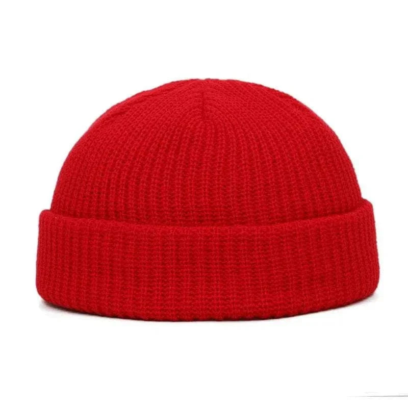 Men's Fashion Style Store Red / CN Men Women Knitted Hat Beanie Skullcap Sailor Docker solid fashion Cuff Brimless Cap Rogue Melon Fur Woolen Knitted beanies hats