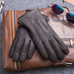 Men's Fashion Style Store MPPM Winter Gloves Men Genuine Leather Sheepskin for Adult Warm Winter Deerskin Gloves Christmas Gift  Men's Sheepskin Gloves
