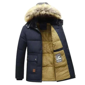 Men's Fashion Style Store Navy blue / XL New Men Winter Autumn  With Thick Warm Hooded Fur Collar Coat