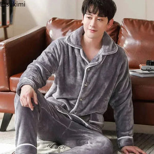 Men's Fashion Style Store Pajamas Sets for Men Winter Thick Warm