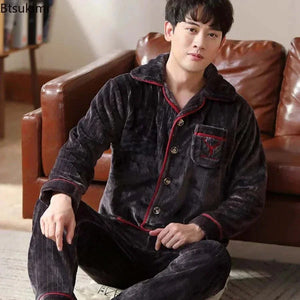 Men's Fashion Style Store Pajamas Sets for Men Winter Thick Warm
