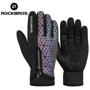 Men's Fashion Style Store ROCKBROS Winter Bicycle Gloves Touch Screen Thermal Fleece Climbing Skiing Bike Gloves Men Women Windproof Warm Cycling Gloves