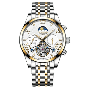 MensFashionStyleStore 16213-gold white VINTAGE DESIGN MECHANICAL WATCH WITH SILICONE STRAP